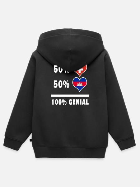 Cambodja en Zwitserland 100% Awesome Flag - Kinder Premium zip hoodie biologisch - zwart