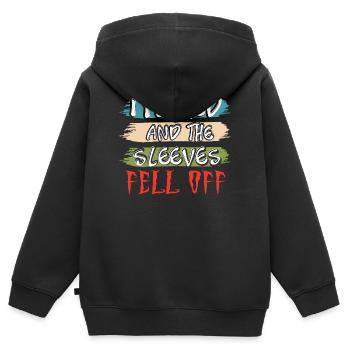 I Flexed and The Sleeves Fell Off - Kinder Premium Organic Zip Hoodie - Schwarz - Hinten - AI Model Kid Male (0cm)