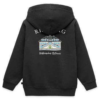 Rietberg Historisches Rathaus, Handzeichnung - Kinder Premium Organic Zip Hoodie - Schwarz - Hinten - AI Model Kid Male (0cm)
