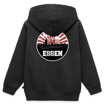 Jeu à domicile Essen Skyline - Sweat Premium à capuche zippé enfant bio - noir - Dos - AI Model Kid Male (0cm)