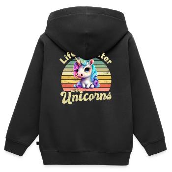 Licornes Licornes - Sweat Premium à capuche zippé enfant bio - noir - Dos - AI Model Kid Male (0cm)