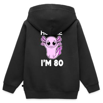 80e anniversaire - 80e anniversaire - Câlin - Sweat Premium à capuche zippé enfant bio - noir - Dos - AI Model Kid Male (0cm)