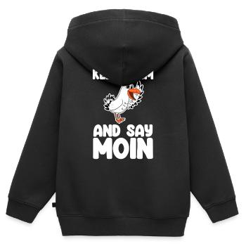 Nordsee Begrüßung Spruch Moin - Kinder Premium Organic Zip Hoodie - Schwarz - Hinten - AI Model Kid Male (0cm)