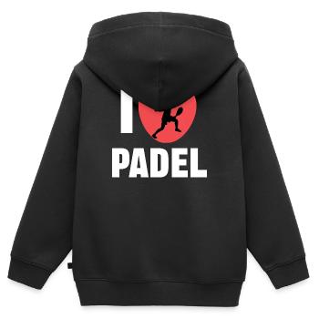 Heart Player Training J’adore la déclaration de padel - Sweat Premium à capuche zippé enfant bio - noir - Dos - AI Model Kid Male (0cm)