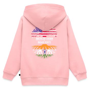 AMERIKANISCH ANGEBAUT MIT INDISCHEN WURZELN - Kinder Premium Organic Zip Hoodie - Rosa - Hinten - AI Model Kid Female (0cm)