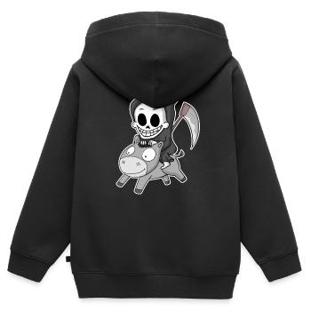 Sensenmann Esel - Kinder Premium Organic Zip Hoodie - Schwarz - Hinten - AI Model Kid Male (0cm)