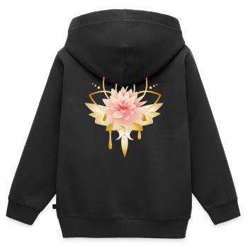 Lotus flower with golden blossom symbol - Kids Premium Organic Zip-up Hoodie - black - Back - AI Model Kid Male (0cm)