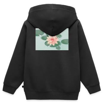 Water lily blossoms with bud in water lily pond - Kids Premium Organic Zip-up Hoodie - black - Back - AI Model Kid Male (0cm)
