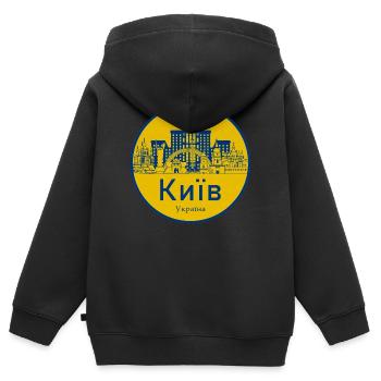 Kiew Skyline Abzeichen Ukraine - Kinder Premium Organic Zip Hoodie - Schwarz - Hinten - AI Model Kid Male (0cm)