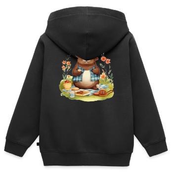 Biber beim Picknick - Kinder Premium Organic Zip Hoodie - Schwarz - Hinten - AI Model Kid Male (0cm)