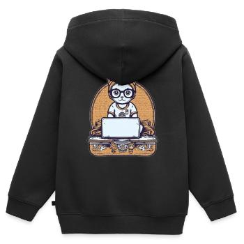 Techy Cat at Desk - Kids Premium Organic Zip-up Hoodie - black - Back - AI Model Kid Male (0cm)
