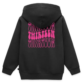 Treize filles de 13e anniversaire 13 ans - Sweat Premium à capuche zippé enfant bio - noir - Dos - AI Model Kid Male (0cm)