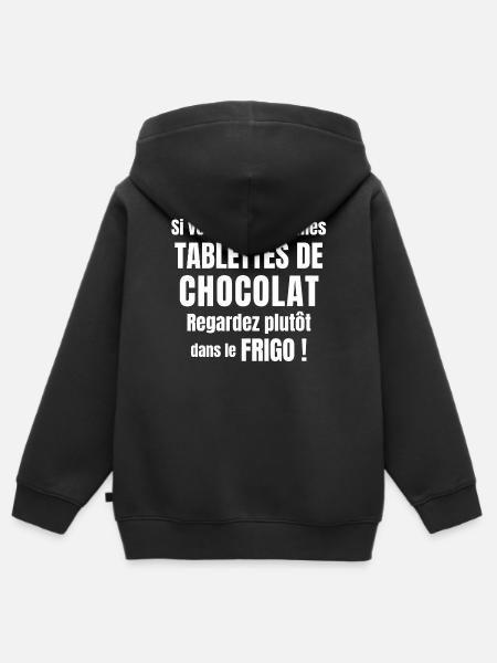 chocolat, j'aime le chocolat, tablette de chocolat - Sweat Premium à capuche zippé enfant bio - noir