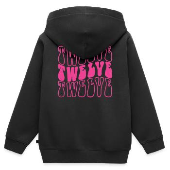 Douze 12e anniversaire pour les filles de 12 ans - Sweat Premium à capuche zippé enfant bio - noir - Dos - AI Model Kid Male (0cm)