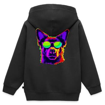 Stylischer Vierbeiner mit Sonnenbrille - Kinder Premium Organic Zip Hoodie - Schwarz - Hinten - AI Model Kid Male (0cm)