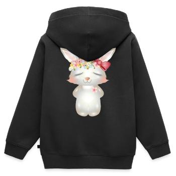 niedlicher weißer Hase mit Blumen und Schleife - Kinder Premium Organic Zip Hoodie - Schwarz - Hinten - AI Model Kid Male (0cm)