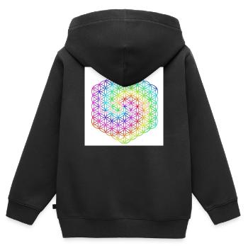 Fleur de Vie - 5ème Dimension - Mandala - amour - Sweat Premium à capuche zippé enfant bio - noir - Dos - AI Model Kid Male (0cm)