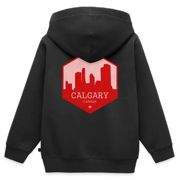 Écusson rouge Calgary Skyline - Sweat Premium à capuche zippé enfant bio - noir - Dos - AI Model Kid Male (0cm)