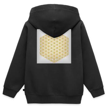 Fleur de Vie en or - 5ème Dimension - Sweat Premium à capuche zippé enfant bio - noir - Dos - AI Model Kid Male (0cm)