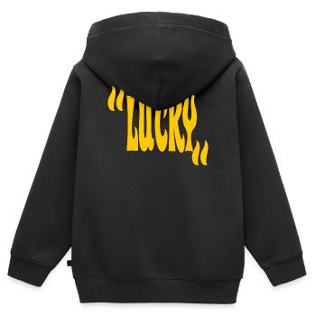 Glücklich - Kinder Premium Organic Zip Hoodie - Schwarz - Hinten - AI Model Kid Male (0cm)