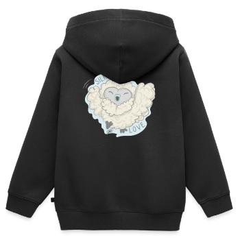 Poulet en soie Lioba, hourra - Sweat Premium à capuche zippé enfant bio - noir - Dos - AI Model Kid Male (0cm)