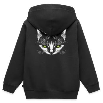weißer Katzen Kopf mit grünen Katzenaugen - Kinder Premium Organic Zip Hoodie - Schwarz - Hinten - AI Model Kid Male (0cm)