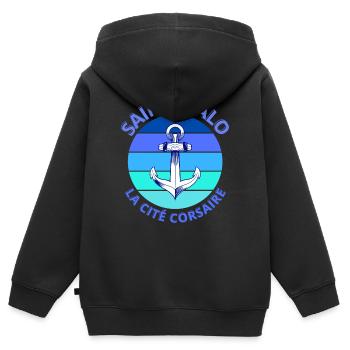 Saint-Malo, Bretagne, la cité Corsaire - Sweat Premium à capuche zippé enfant bio - noir - Dos - AI Model Kid Male (0cm)