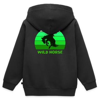 Wildpferd, Far West, Wildnis - Kinder Premium Organic Zip Hoodie - Schwarz - Hinten - AI Model Kid Male (0cm)