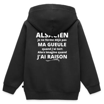 Alsace, Alsacien, Strasbourg - Sweat Premium à capuche zippé enfant bio - noir - Dos - AI Model Kid Male (0cm)