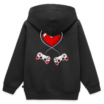 jeux vidéo, gamer, console de jeux - Sweat Premium à capuche zippé enfant bio - noir - Dos - AI Model Kid Male (0cm)