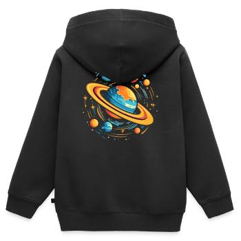 Weltraum-Galaxien-Planeten - Kinder Premium Organic Zip Hoodie - Schwarz - Hinten - AI Model Kid Male (0cm)