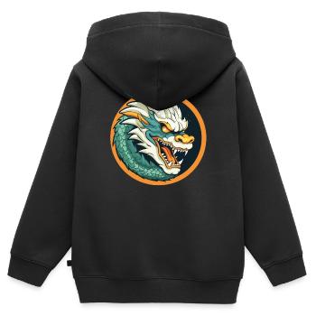 Blason du Dragon : Emblème du Dragon de la Braise - Sweat Premium à capuche zippé enfant bio - noir - Dos - AI Model Kid Male (0cm)
