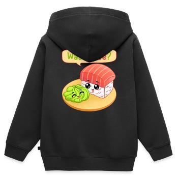 sushi, fan de sushi, wasabi - Sweat Premium à capuche zippé enfant bio - noir - Dos - AI Model Kid Male (0cm)