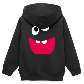 Vilain Monstre Rire Dents Enfants Bande Dessinée Drôle - Sweat Premium à capuche zippé enfant bio - noir - Dos - AI Model Kid Male (0cm)