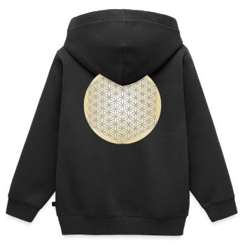 Fleur de Vie Argent - 5ème Dimension - Mandala - Sweat Premium à capuche zippé enfant bio - noir - Dos - AI Model Kid Male (0cm)