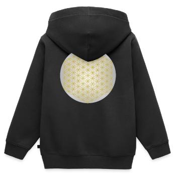 Fleur de Vie Or - 5ème Dimension - Mandala - Sweat Premium à capuche zippé enfant bio - noir - Dos - AI Model Kid Male (0cm)