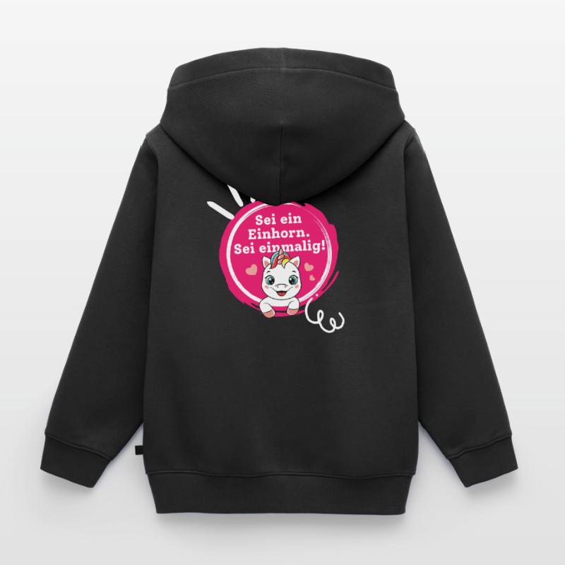 Sei ein Einhorn, Sei Einmalig! Kinder Premium Organic Zip Hoodie
