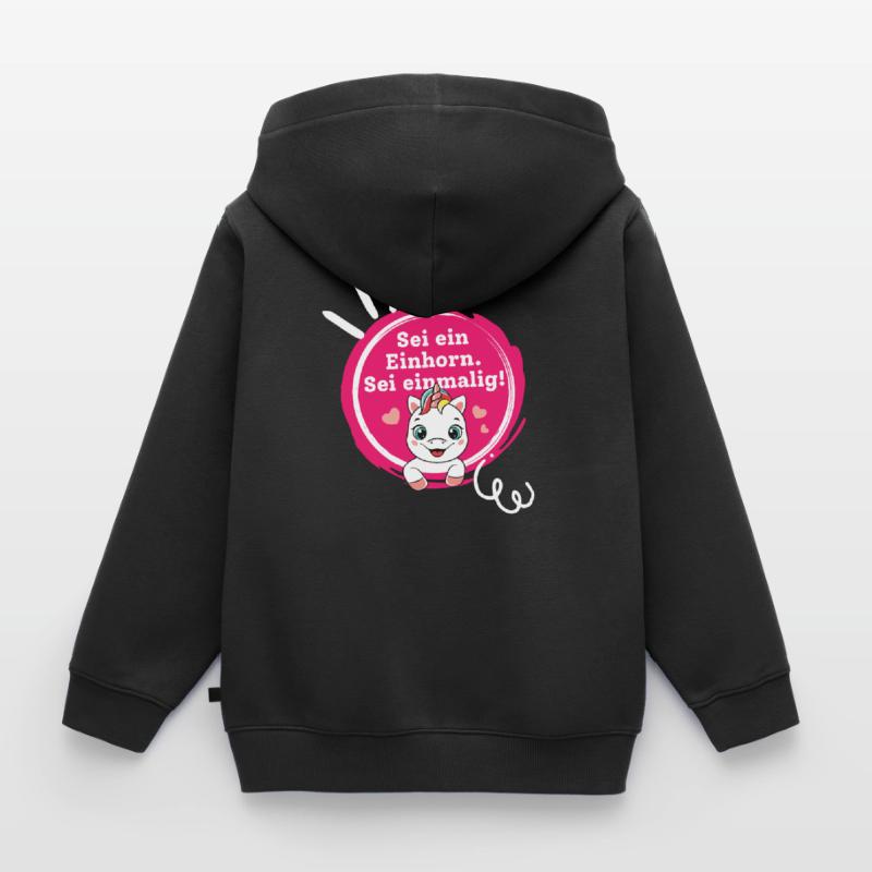 Sei ein Einhorn, Sei Einmalig! Kinder Premium Organic Zip Hoodie
