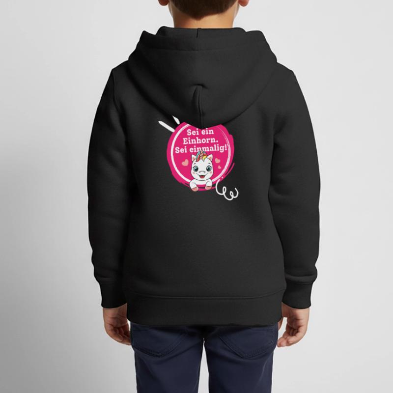 Sei ein Einhorn, Sei Einmalig! Kinder Premium Organic Zip Hoodie