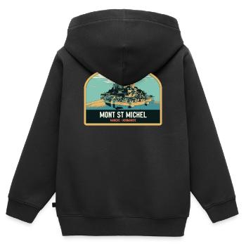 Panorama-Illustration des Mont Saint Michel - Kinder Premium Organic Zip Hoodie - Schwarz - Hinten - AI Model Kid Male (0cm)