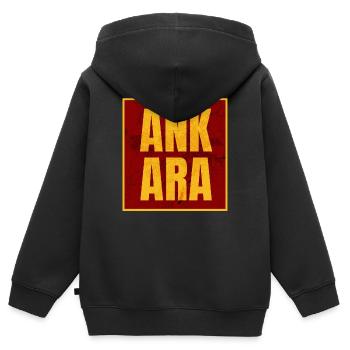 Ankara Lettres majuscules Jaune Rouge - Sweat Premium à capuche zippé enfant bio - noir - Dos - AI Model Kid Male (0cm)