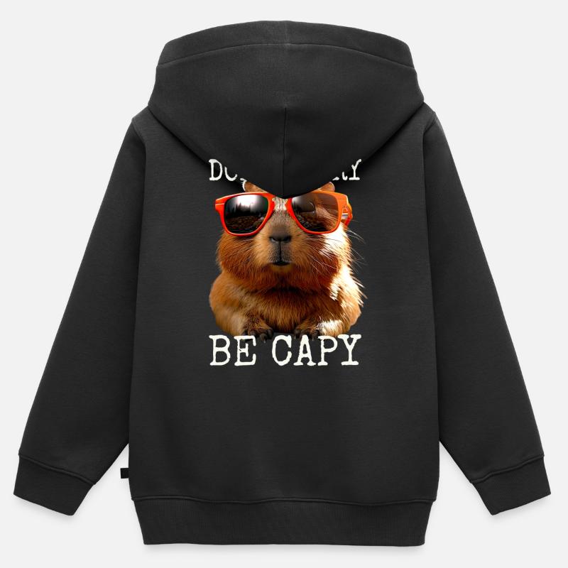 Capybara Ne t’inquiète pas être Capy Capybara Rongeur - Sweat Premium à capuche zippé enfant bio - noir
