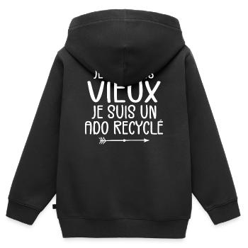 Je Suis Pas Vieux Je Suis Un Ado Recyclé - Sweat Premium à capuche zippé enfant bio - noir - Dos - AI Model Kid Male (0cm)