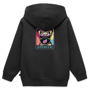 Carlin têtu - Sweat Premium à capuche zippé enfant bio - noir - Dos - AI Model Kid Male (0cm)