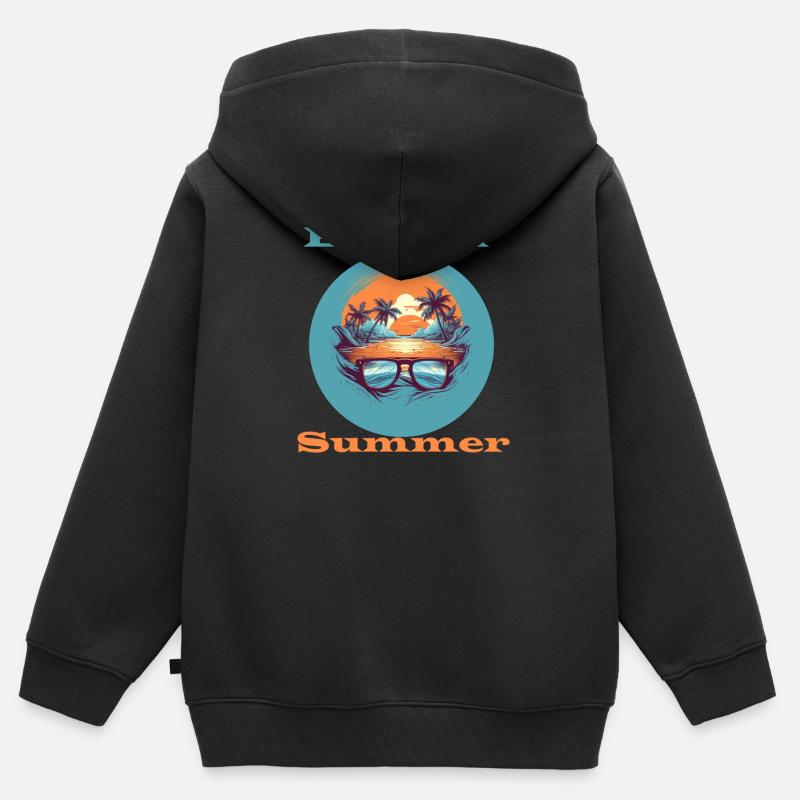 Né en été - Sweat Premium à capuche zippé enfant bio - noir
