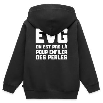EVG, équipe du marié, futur marié - Sweat Premium à capuche zippé enfant bio - noir - Dos - AI Model Kid Male (0cm)