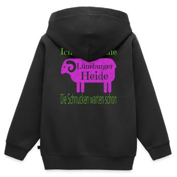 Lüneburger Heide Motiv mit Heidschnucke - Kinder Premium Organic Zip Hoodie - Schwarz - Hinten - AI Model Kid Male (0cm)