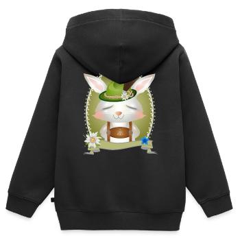 kleines Kaninchen in Tracht mit Hut und Lederhose - Kinder Premium Organic Zip Hoodie - Schwarz - Hinten - AI Model Kid Male (0cm)
