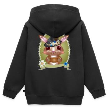 niedlicher Hase in Tracht mit Hut und Lederhose - Kinder Premium Organic Zip Hoodie - Schwarz - Hinten - AI Model Kid Male (0cm)