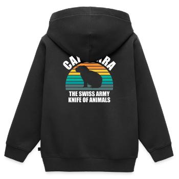 Capybara Zootier Design - Kinder Premium Organic Zip Hoodie - Schwarz - Hinten - AI Model Kid Male (0cm)